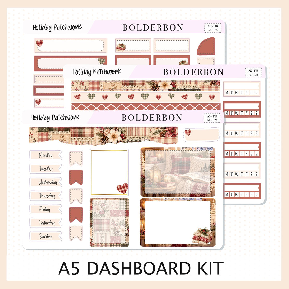 Holiday Patchwork • A5 Weekly Dashboard Kit