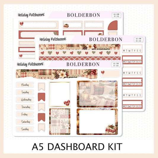 Holiday Patchwork • A5 Weekly Dashboard Kit
