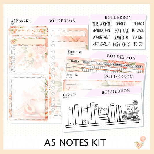 MAY A5 Notes Kit || Peach Blossom, Planner Sticker Kit for Erin Condren Planners