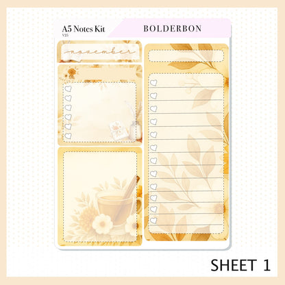 NOVEMBER A5 Notes Kit || New Layout 2025/2026, Planner Sticker Kit for Erin Condren Planners, Fall View Theme