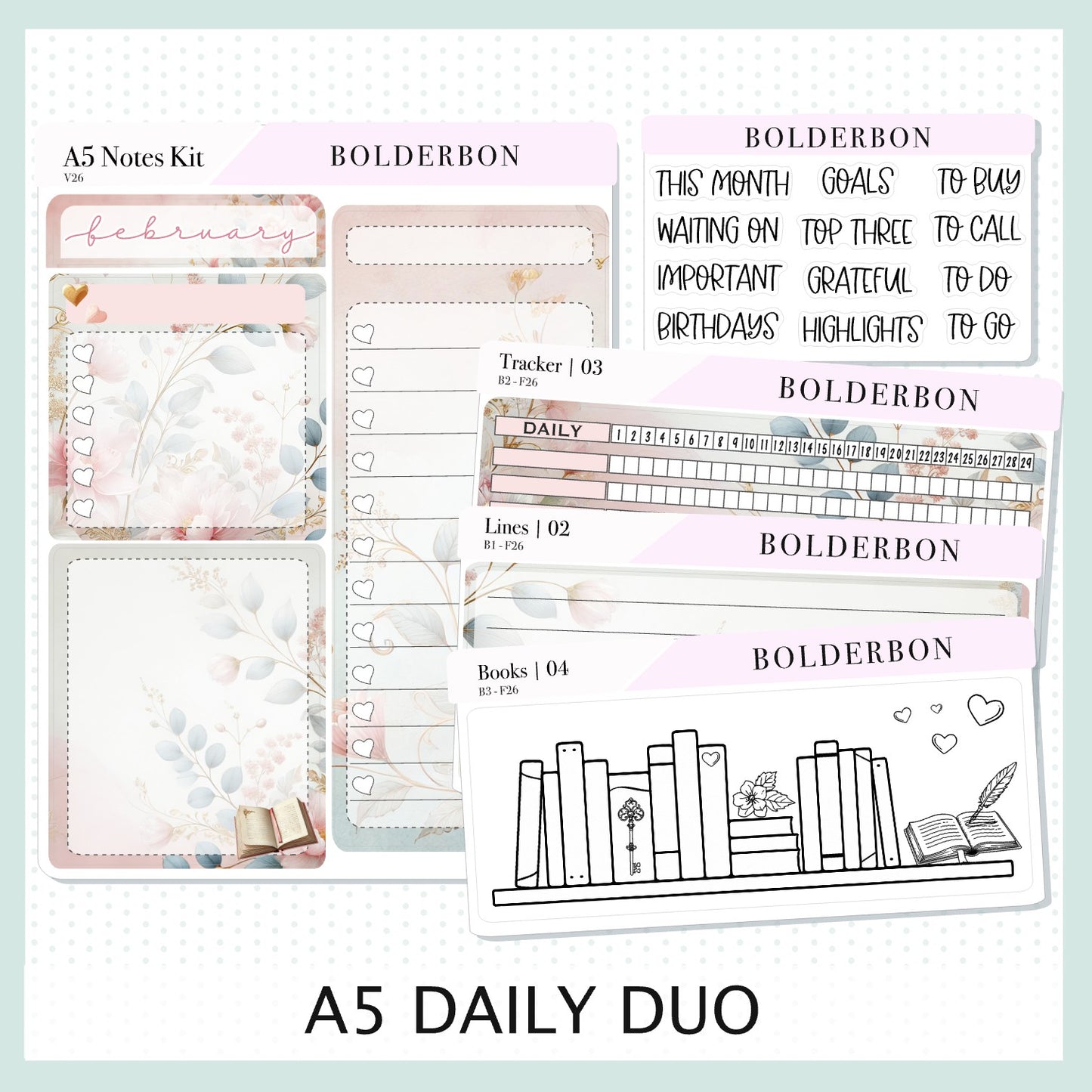 FEBRUARY A5 Notes Kit || Timeless Tales, Planner Sticker Kit for Erin Condren Planners
