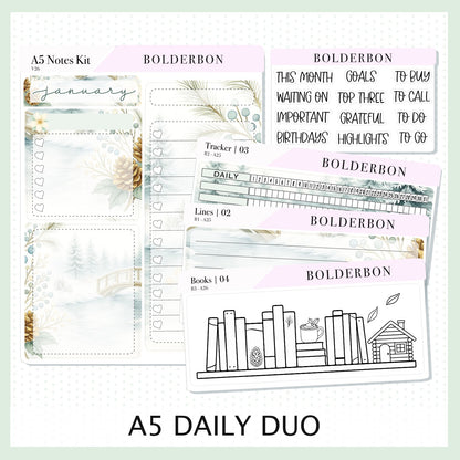 JANUARY A5 Notes Kit || Peaceful Pines, Planner Sticker Kit for Erin Condren Planners
