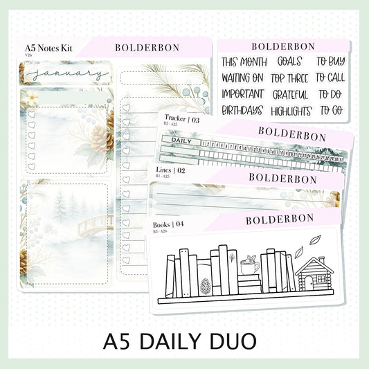 JANUARY A5 Notes Kit || Peaceful Pines, Planner Sticker Kit for Erin Condren Planners