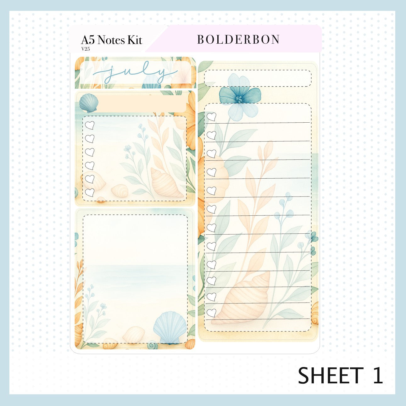 NEW 2025/2026 JULY A5 Notes Kit || Shoreline, Planner Sticker Kit for Erin Condren Planners
