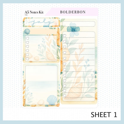 NEW 2025/2026 JULY A5 Notes Kit || Shoreline, Planner Sticker Kit for Erin Condren Planners