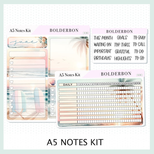 JUNE - A5 NOTES KIT || Compact Vertical, A5 Daily Duo, A5 Horizontal, Planner Stickers