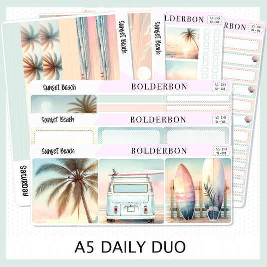 SUNSET BEACH || A5 Daily Duo Planner Sticker Kit