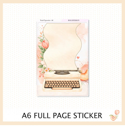 Peach Typewriter A6 Sticker Sheet || Full Page Planner Sticker, A6 Hobonichi and Planners, Floral Aesthetic Journal Sticker