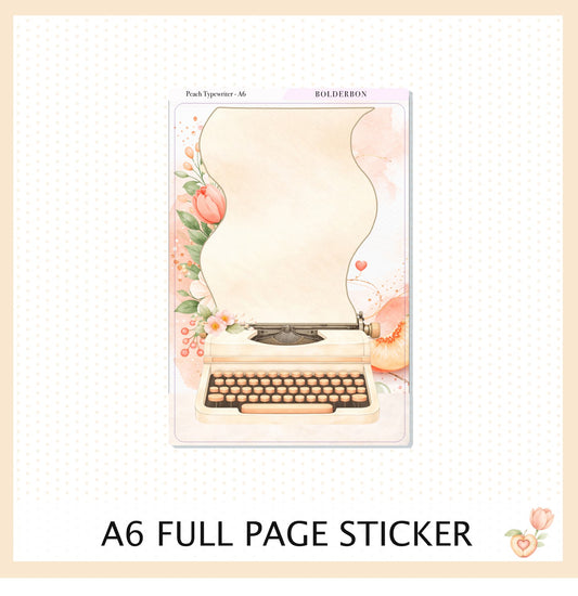 Peach Typewriter A6 Sticker Sheet || Full Page Planner Sticker, A6 Hobonichi and Planners, Floral Aesthetic Journal Sticker