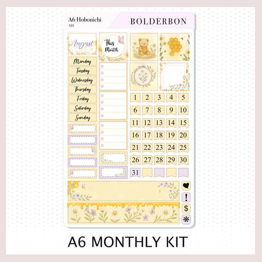 AUGUST A6 Hobonichi || Sweet Honey Monthly Sticker Kit, Fall Vibe Planner Stickers