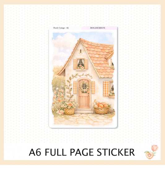 Peach Cottage A6 Sticker Sheet || Full Page Planner Sticker, A6 Hobonichi and Planners, Floral Aesthetic Journal Sticker