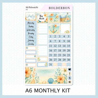 JULY A6 Hobonichi || Shoreline Monthly Sticker Kit Planner Stickers