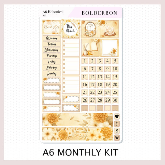 NOVEMBER A6 Hobonichi || Fall View Floral Planner Stickers, Autumn Aesthetic Vibe