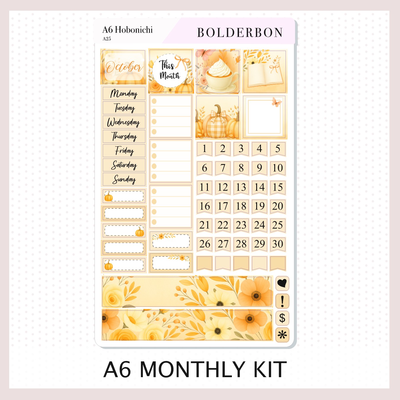 OCTOBER A6 Hobonichi || Cozy Fall Floral Planner Stickers, Autumn Aesthetic Vibe