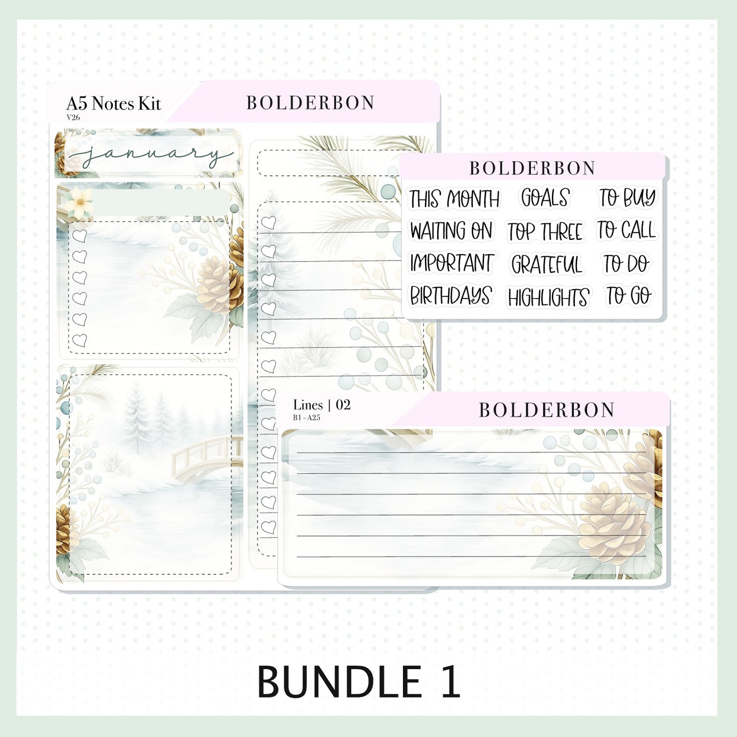 JANUARY A5 Notes Kit || Peaceful Pines, Planner Sticker Kit for Erin Condren Planners