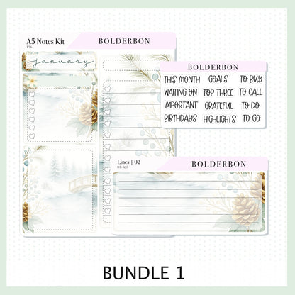 JANUARY A5 Notes Kit || Peaceful Pines, Planner Sticker Kit for Erin Condren Planners