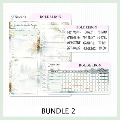 JANUARY A5 Notes Kit || Peaceful Pines, Planner Sticker Kit for Erin Condren Planners