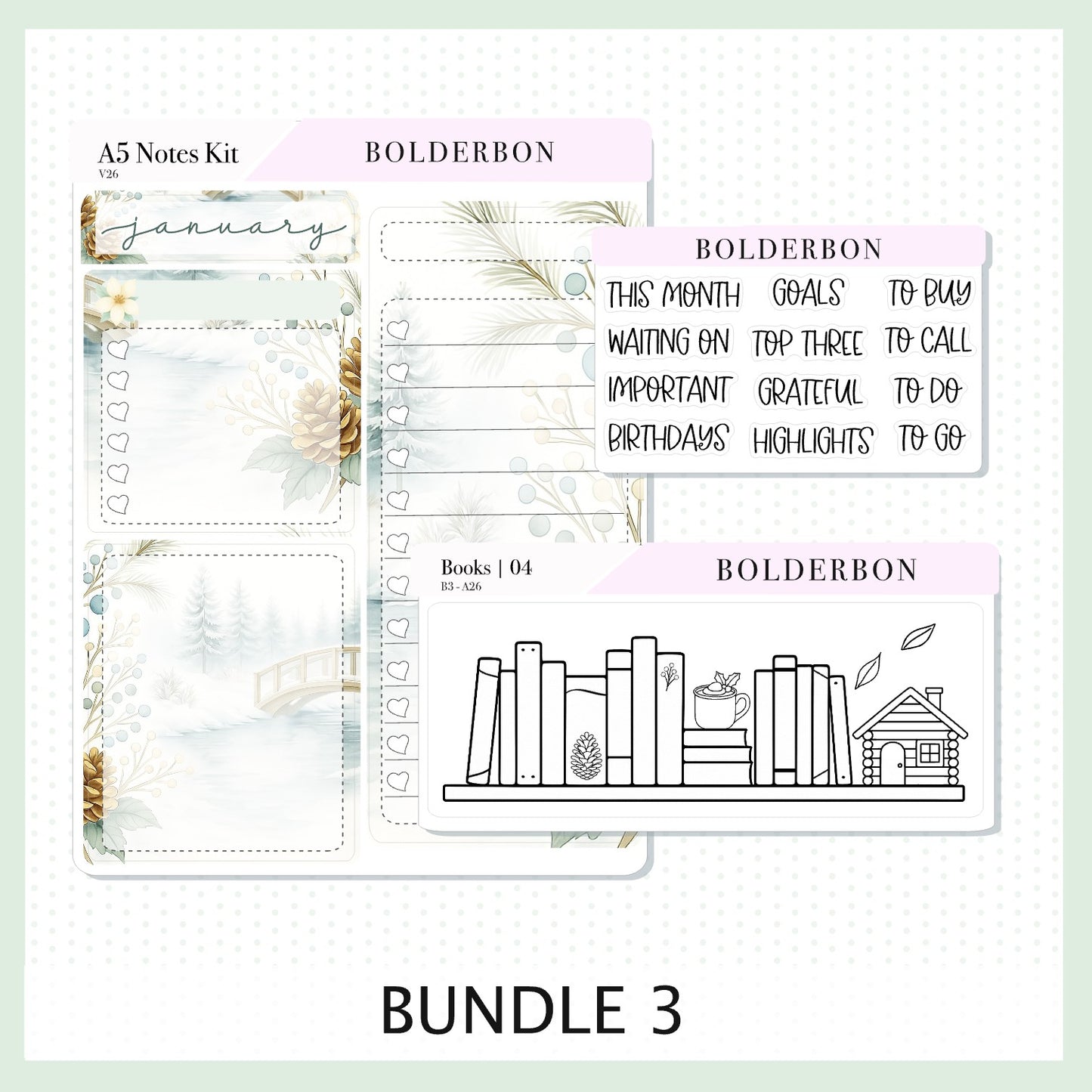 JANUARY A5 Notes Kit || Peaceful Pines, Planner Sticker Kit for Erin Condren Planners
