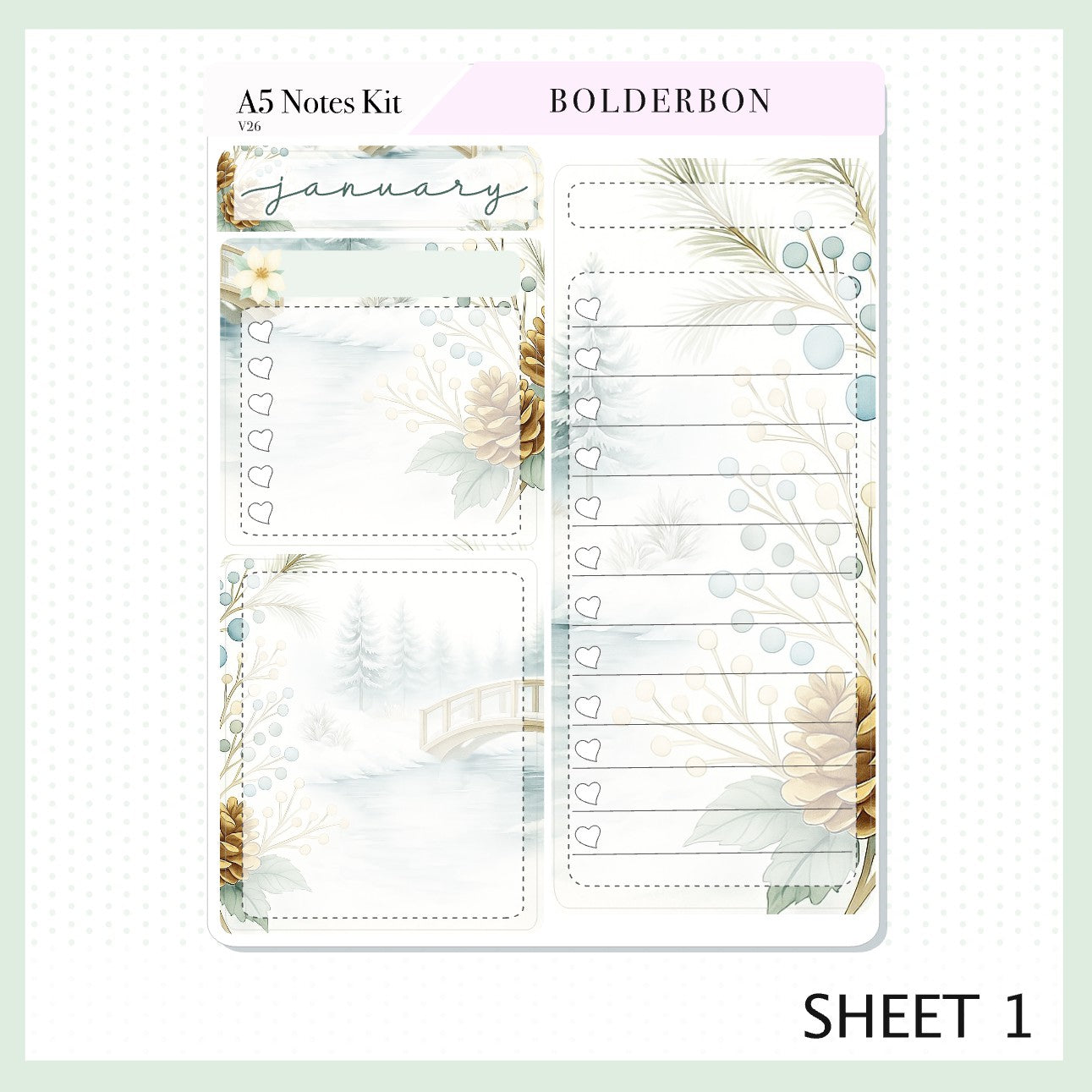 JANUARY A5 Notes Kit || Peaceful Pines, Planner Sticker Kit for Erin Condren Planners