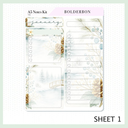 JANUARY A5 Notes Kit || Peaceful Pines, Planner Sticker Kit for Erin Condren Planners