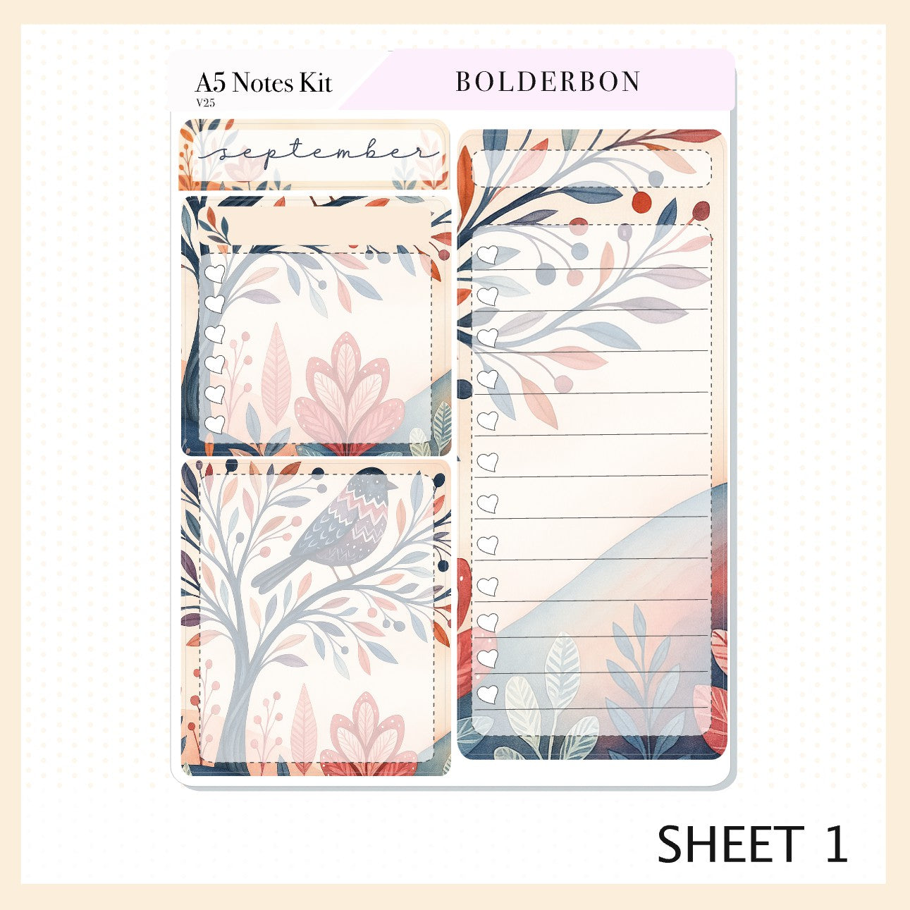 SEPTEMBER A5 Notes Kit || New Layout 2025/2026, Planner Sticker Kit for Erin Condren Planners, Windsong Theme