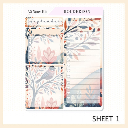 SEPTEMBER A5 Notes Kit || New Layout 2025/2026, Planner Sticker Kit for Erin Condren Planners, Windsong Theme