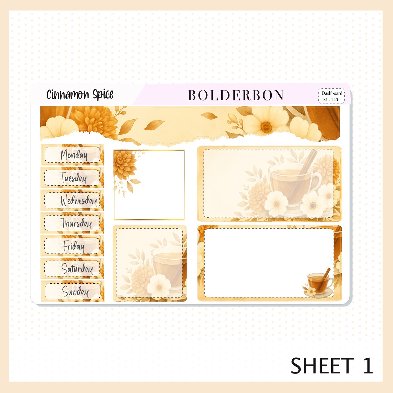 CINNAMON SPICE Erin Condren Dashboard Sticker kit || Cozy Tea Theme, Fall Floral Planner Stickers, Autumn Aesthetic Vibe