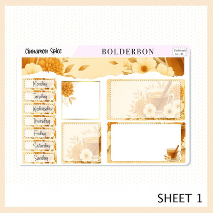 CINNAMON SPICE Erin Condren Dashboard Sticker kit || Cozy Tea Theme, Fall Floral Planner Stickers, Autumn Aesthetic Vibe