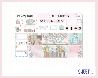 THE STORY BEGINS Hobonichi Cousin || Weekly Planner Sticker Kit Hand Drawn, Book, Bookish