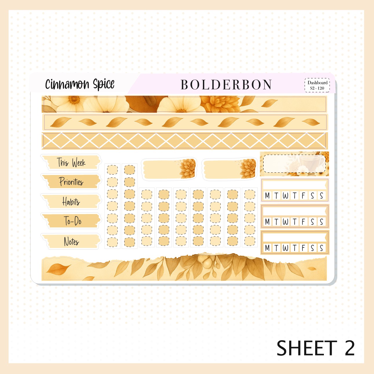 CINNAMON SPICE Erin Condren Dashboard Sticker kit || Cozy Tea Theme, Fall Floral Planner Stickers, Autumn Aesthetic Vibe