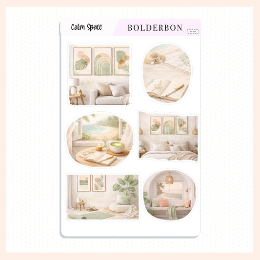 CALM SPACE Decorative Scene Journal Stickers || Boho Chic Planner Stickers