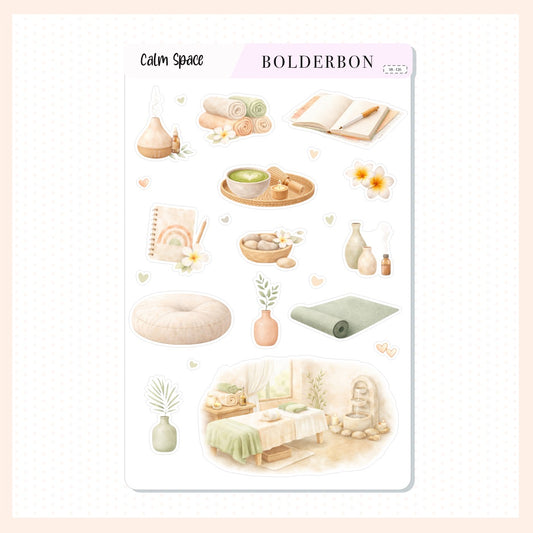 CALM SPACE Decorative Sticker Sheet || Boho Chic Aesthetic Planner Stickers