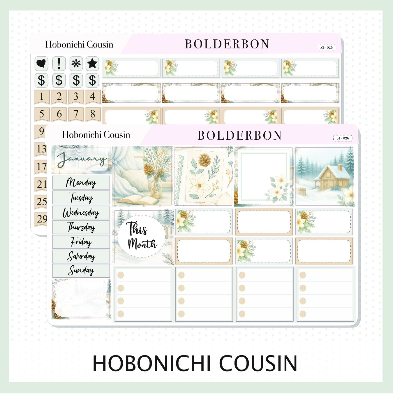 JANUARY Hobonichi Cousin and A5 Day Free || Peaceful Pines, Monthly Planner Sticker Kit