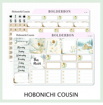 JANUARY Hobonichi Cousin and A5 Day Free || Peaceful Pines, Monthly Planner Sticker Kit