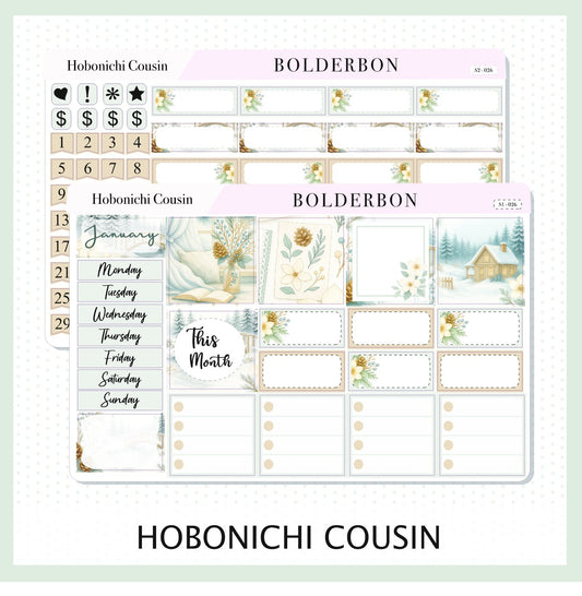JANUARY Hobonichi Cousin and A5 Day Free || Peaceful Pines, Monthly Planner Sticker Kit