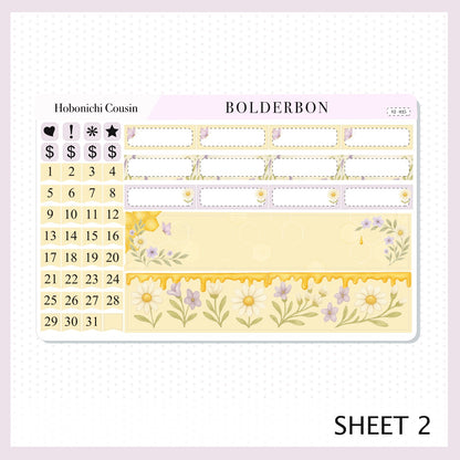 AUGUST Hobonichi Cousin and A5 Day Free || Sweet Honey Theme, Bees, Florals & Cozy Farmhouse Vibe, Monthly Planner Sticker Kit