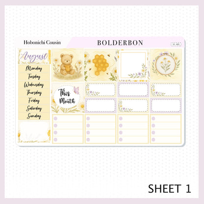 AUGUST Hobonichi Cousin and A5 Day Free || Sweet Honey Theme, Bees, Florals & Cozy Farmhouse Vibe, Monthly Planner Sticker Kit