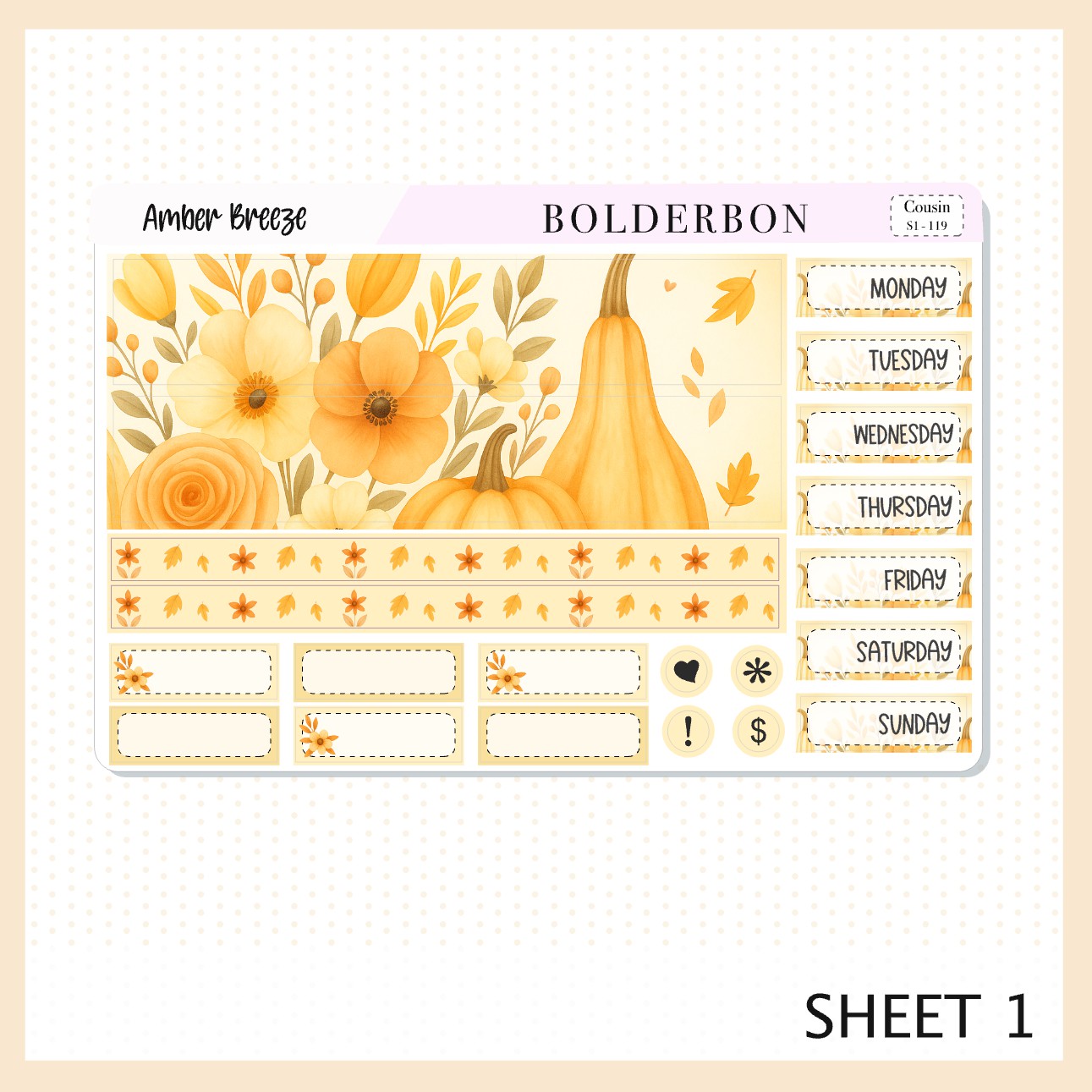 AMBER BREEZE Hobonichi Cousin || A5 Planner Sticker Kit, Cozy Fall Floral Planner Stickers, Autumn Aesthetic Vibe