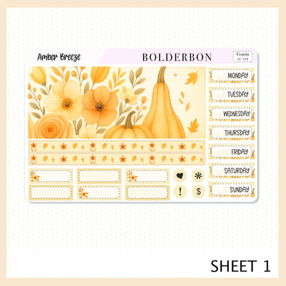 AMBER BREEZE Hobonichi Cousin || A5 Planner Sticker Kit, Cozy Fall Floral Planner Stickers, Autumn Aesthetic Vibe