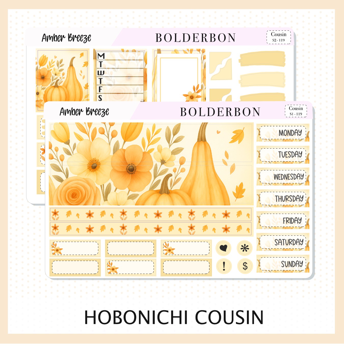 AMBER BREEZE Hobonichi Cousin || A5 Planner Sticker Kit, Cozy Fall Floral Planner Stickers, Autumn Aesthetic Vibe