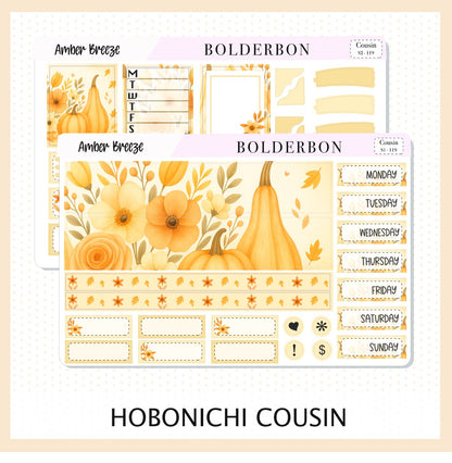 AMBER BREEZE Hobonichi Cousin || A5 Planner Sticker Kit, Cozy Fall Floral Planner Stickers, Autumn Aesthetic Vibe