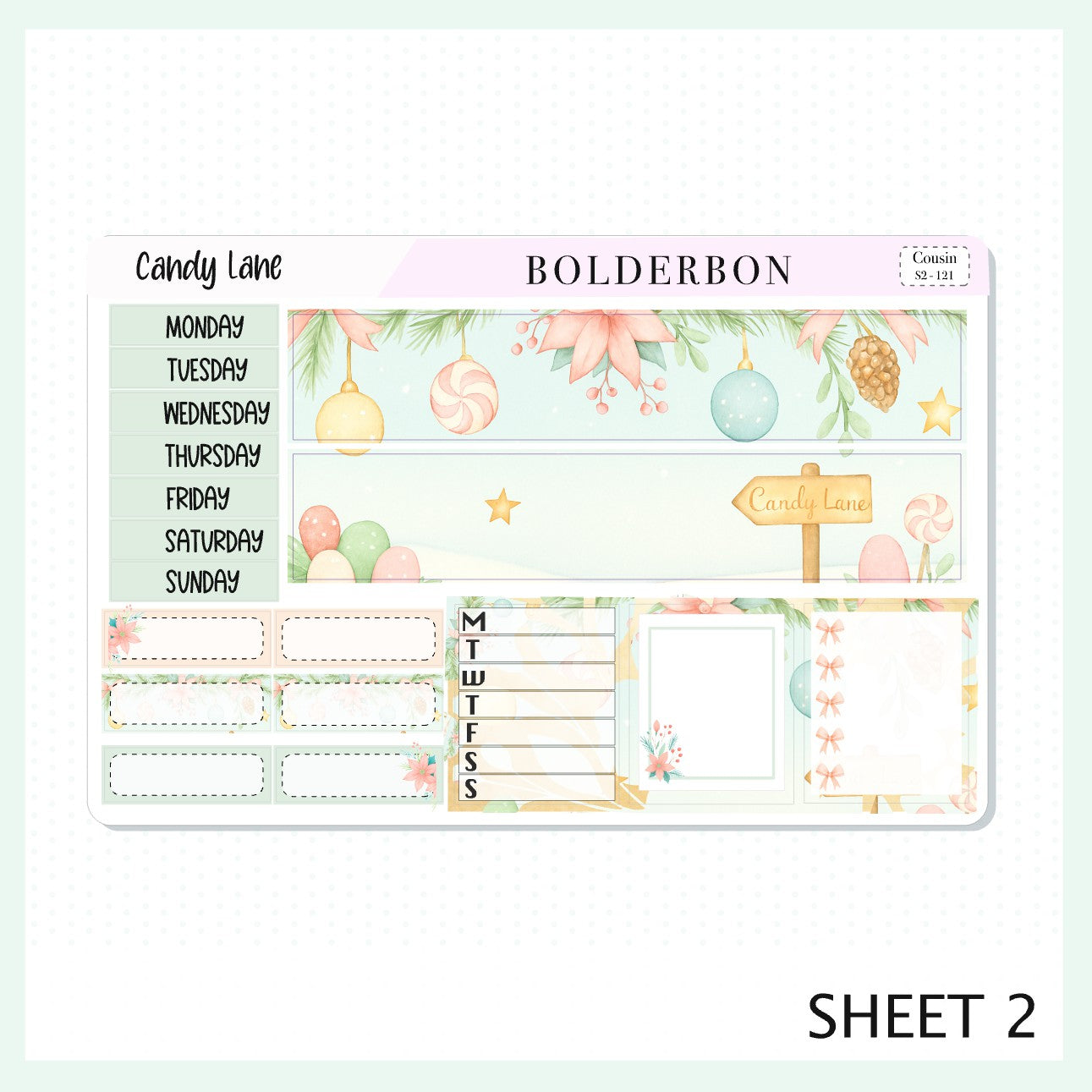 CANDY LANE Hobonichi Cousin || A5 Planner Sticker Kit, Festive Floral Planner Stickers, Pastel Holiday Aesthetic Vibe