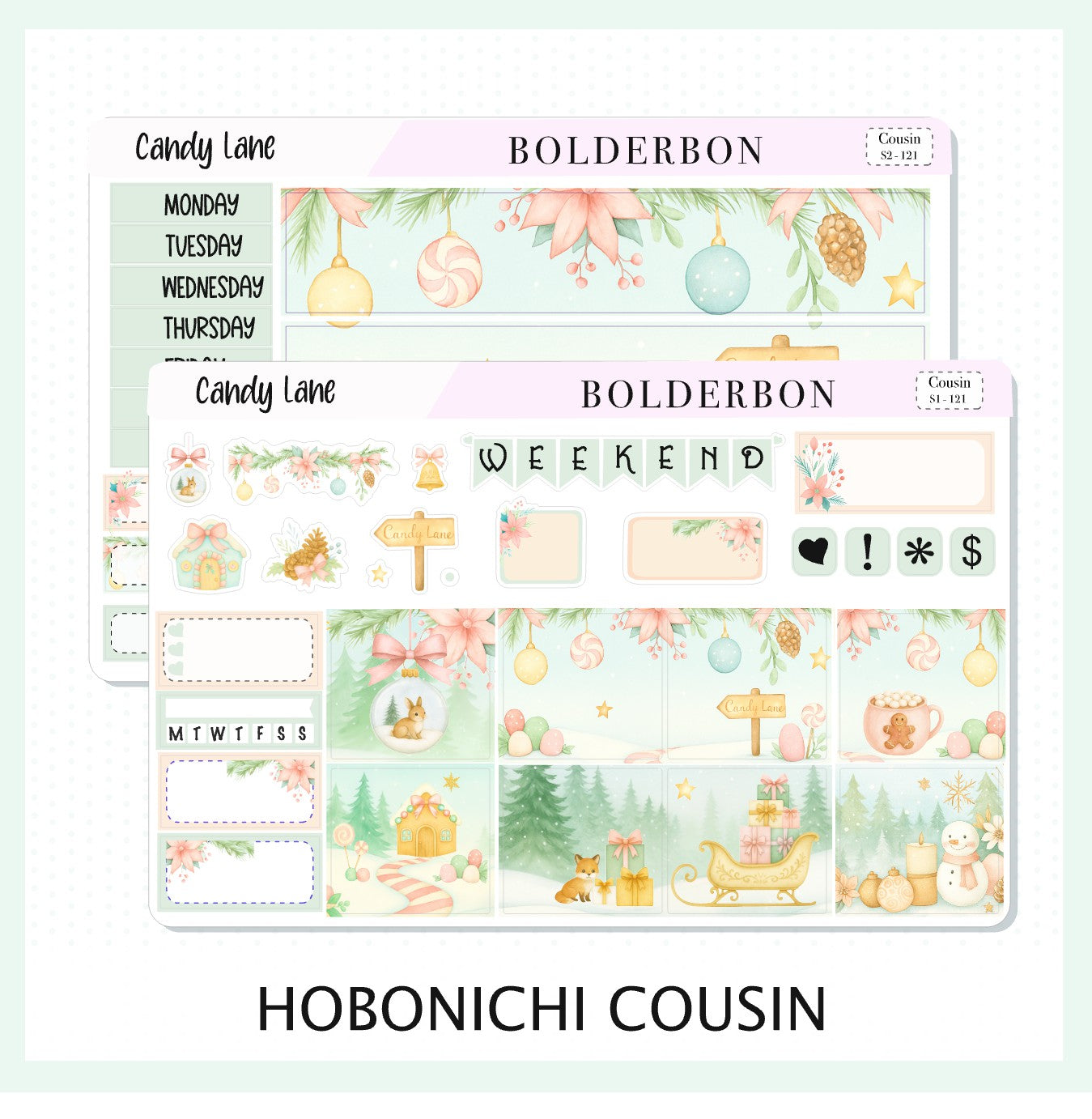CANDY LANE Hobonichi Cousin || A5 Planner Sticker Kit, Festive Floral Planner Stickers, Pastel Holiday Aesthetic Vibe