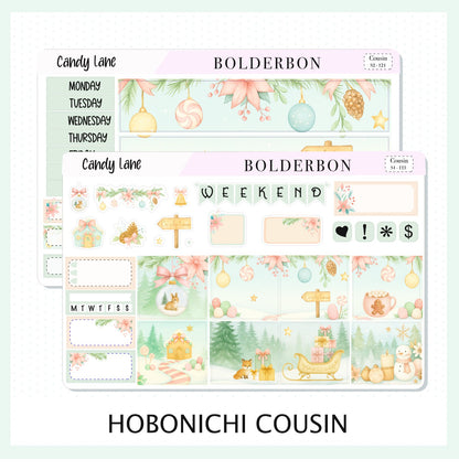CANDY LANE Hobonichi Cousin || A5 Planner Sticker Kit, Festive Floral Planner Stickers, Pastel Holiday Aesthetic Vibe