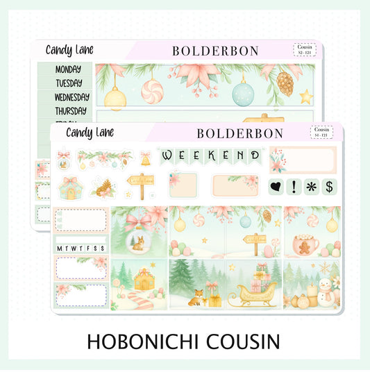CANDY LANE Hobonichi Cousin || A5 Planner Sticker Kit, Festive Floral Planner Stickers, Pastel Holiday Aesthetic Vibe
