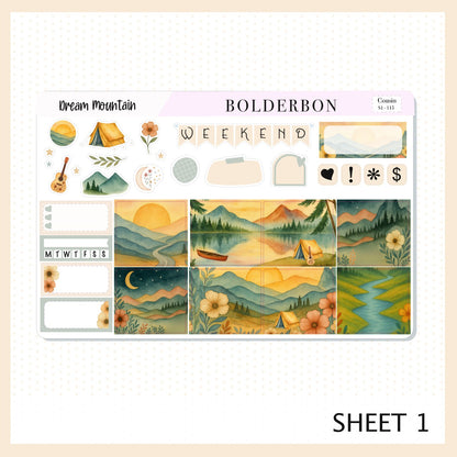 DREAM MOUNTAIN Hobonichi Cousin || A5 Planner Sticker Kit, Aesthetic Outdoor Nature Camping Weekly Planner Stickers