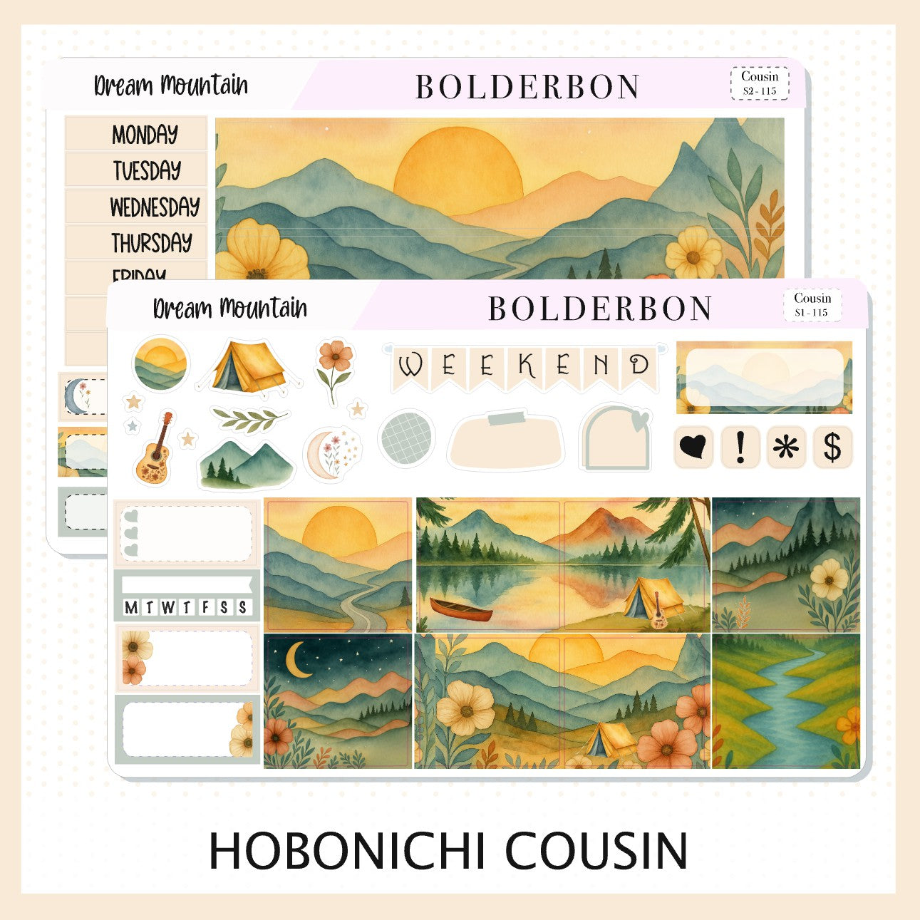 DREAM MOUNTAIN Hobonichi Cousin || A5 Planner Sticker Kit, Aesthetic Outdoor Nature Camping Weekly Planner Stickers