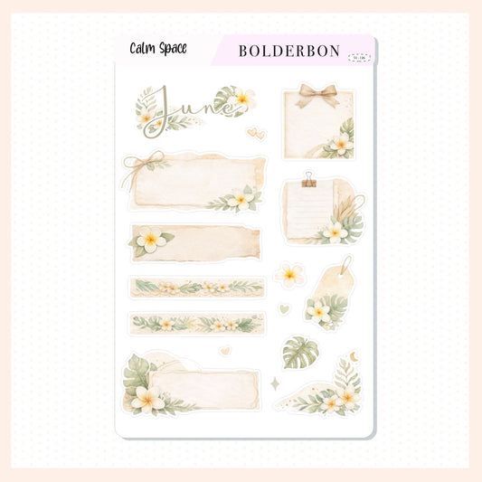 JUNE Calm Space Stickers || Boho Frames and Tags for Journaling & Planners