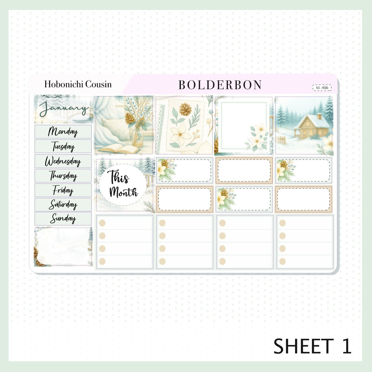 JANUARY Hobonichi Cousin and A5 Day Free || Peaceful Pines, Monthly Planner Sticker Kit