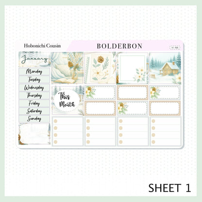 JANUARY Hobonichi Cousin and A5 Day Free || Peaceful Pines, Monthly Planner Sticker Kit